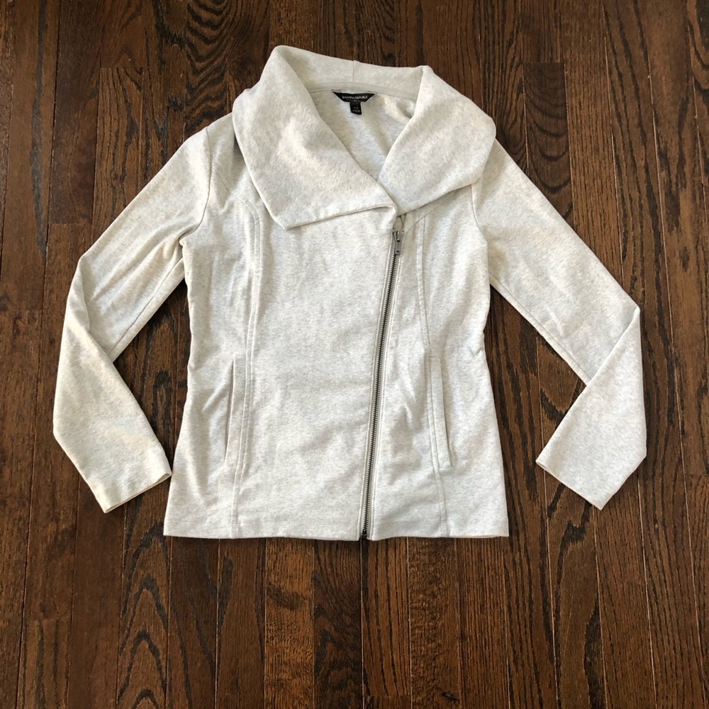 Banana Republic Women’s XS Gray Cowl Neck Asymmetrical Sweatshirt Jacket Pockets - Picture 1 of 9